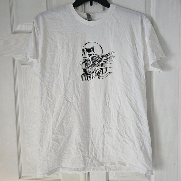 Retro cybergrunge emo biker core live fast skull handmade tshirtP - Picture 2 of 4